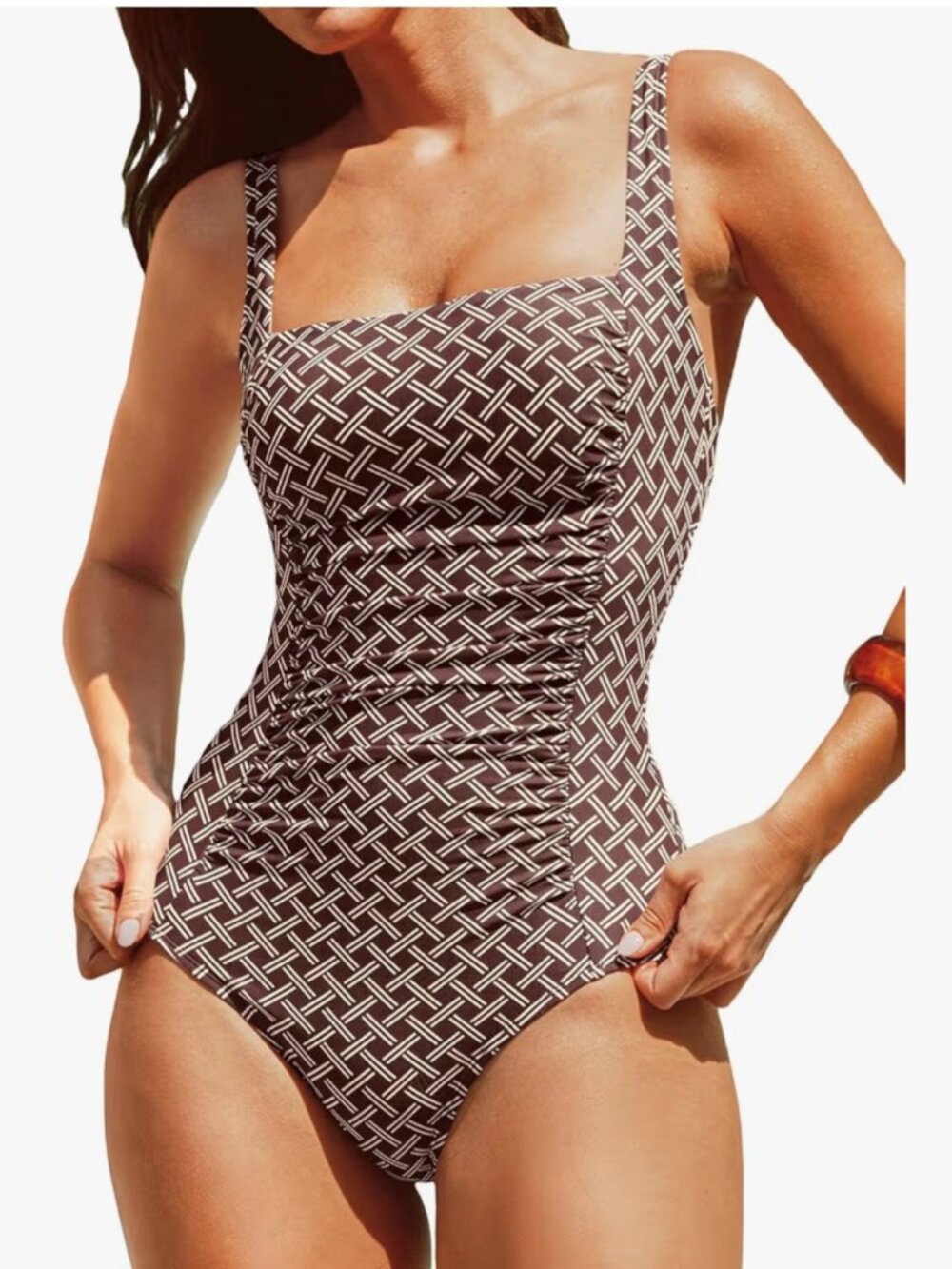 CUPSHE Saltwater Story Geo One-Piece Swimsuit NWT Wine Tummy Control Medium